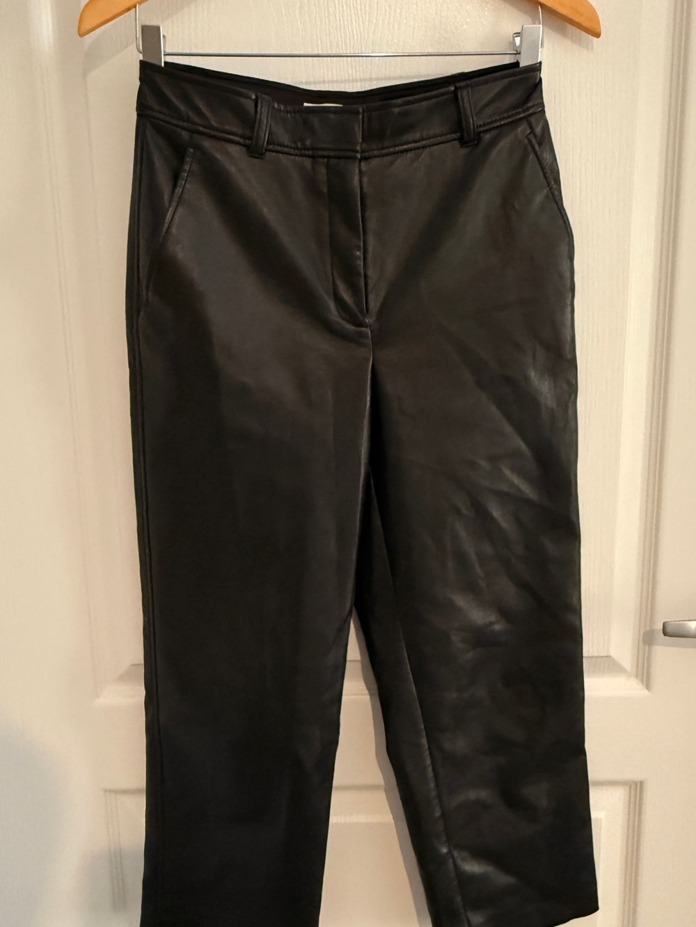 Aritzia Babaton Black Faux Leather Straight-Leg Pants Short